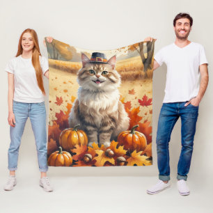Turkse Angorakat Herfstbladeren Thanksgiving Kunst Fleece Deken