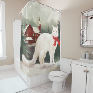 Turkse angorakat in sneeuw Kerstmis Douchegordijn
