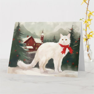 Turkse Angorakat in Sneeuw Kerstmis Kaart