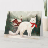 Turkse Angorakat in Sneeuw Kerstmis Kaart (Voorkant)