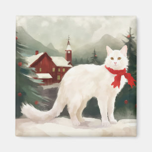 Turkse Angorakat in Sneeuw Kerstmis Magneet