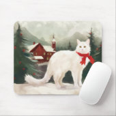 Turkse Angorakat in Sneeuw Kerstmis Muismat (Met muis)