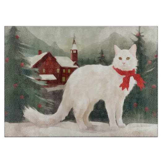 Turkse angorakat in sneeuw Kerstmis Snijplank (Voorkant)