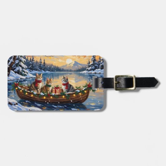 Turkse Angorakat Kerstboot Vakantie Bagagelabel (Voorkant horizontaal)