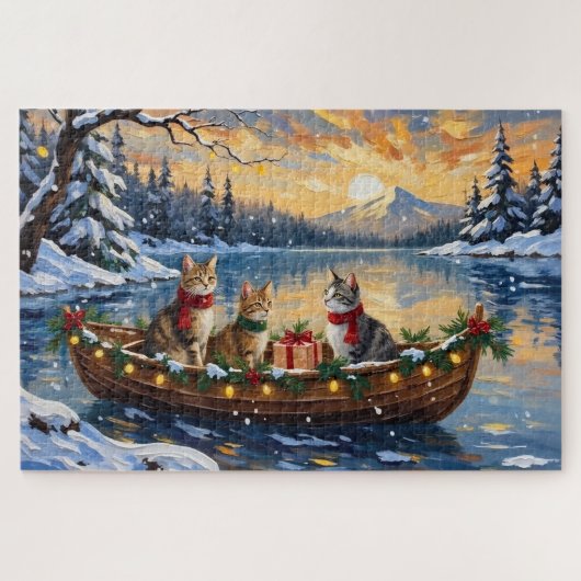 Turkse Angorakat Kerstboot Vakantie Legpuzzel (Horizontaal)
