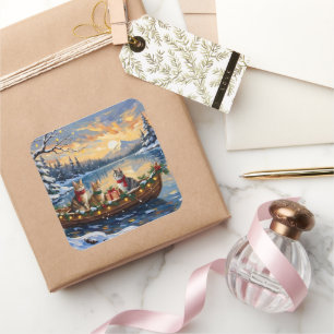 Turkse Angorakat Kerstboot Vakantie Vierkante Sticker