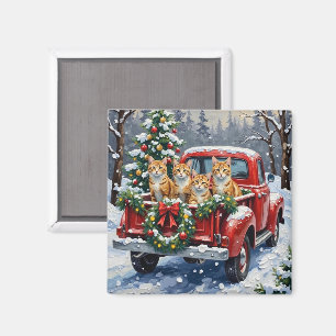 Turkse Angorakat Kerstmis Rode Truck Vakantie Magneet
