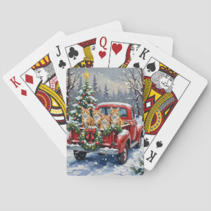 Turkse Angorakat Kerstmis Rode Truck Vakantie Pokerkaarten