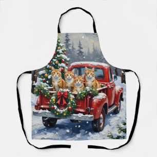 Turkse Angorakat Kerstmis Rode Truck Vakantie Schort