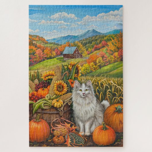 Turkse Angorakat Oogst Dankdag Legpuzzel (Verticaal)