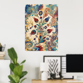 Turkse Ebru Marmer Bloemige Wervelende Kunst Poster (Thuiskantoor)