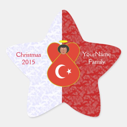 Turkse engel vlag op rood en wit Persoonlijk gemaa Ster Sticker (Voorkant)