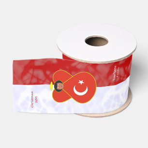 Turkse engelenvlag op rood en wit gepersonaliseerd grosgrain lint