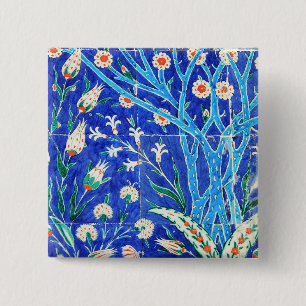 Turkse florale tegels vierkante button 5,1 cm