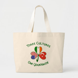 Turkse Ierse Amerikaanse Vlaggen Shamrock Persoonl Grote Tote Bag