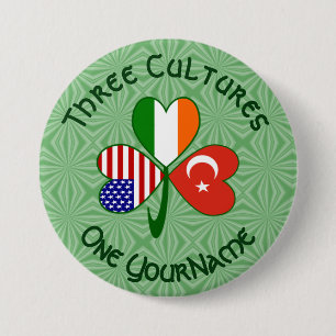 Turkse Ierse Amerikaanse Vlaggen Shamrock Persoonl Ronde Button 7,6 Cm