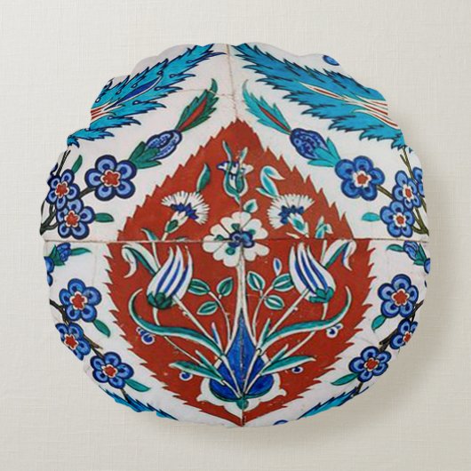 Turkse Keramische Bloem Rond Kussen (Voorkant)