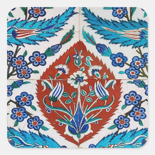 Turkse Keramische Bloem Vierkante Sticker (Voorkant)
