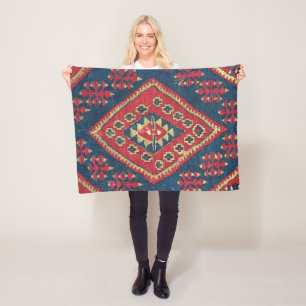 Turkse Kilim Tapijt Vloerkleed Antiek Rood Blauw Fleece Deken