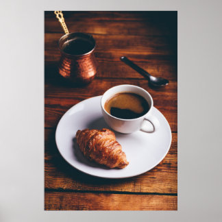 Turkse koffie en verse croissant poster