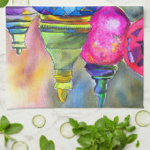 Turkse lampen mozaïekkunst waterverf theedoek (Gevouwen)