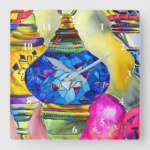 Turkse lampen mozaïekkunst waterverf vierkante klok (Voorkant)