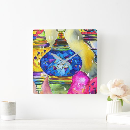 Turkse lampen mozaïekkunst waterverf vierkante klok (Huis)