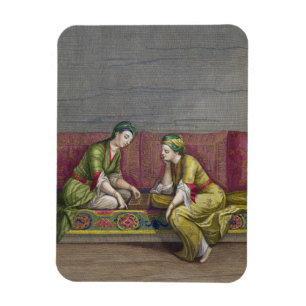 Turkse meisjes, die Mangala spelen, 18e eeuw (engr Magneet