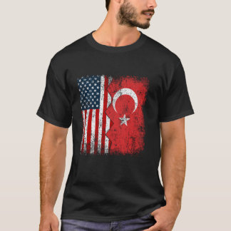 Turkse roots Halve Amerikaanse vlag Amerika Turkij T-shirt