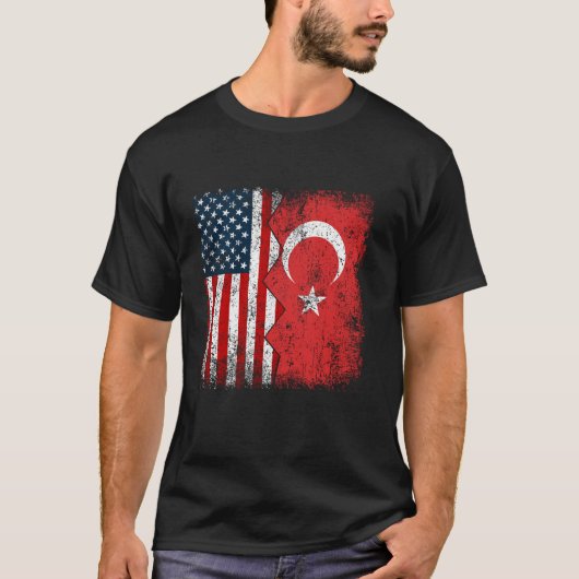 Turkse roots Halve Amerikaanse vlag Amerika Turkij T-shirt (Voorkant)