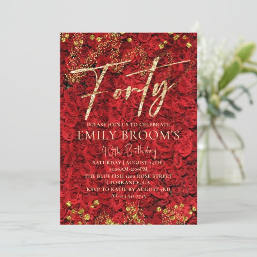 Turkse Rozen 40e verjaardag Veertig uitnodiging (Staand voorkant)