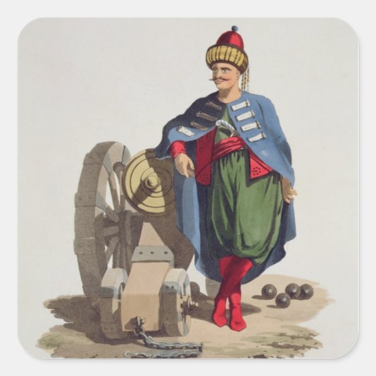 Turkse soldaat uit 'Costumes of the Dious Nat' Vierkante Sticker (Voorkant)