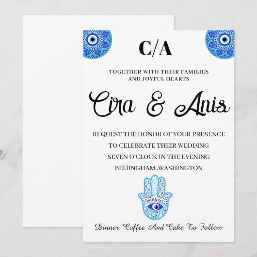 Turkse stijlen uitnodiging met blauwe ogen (Voorkant / Achterkant)