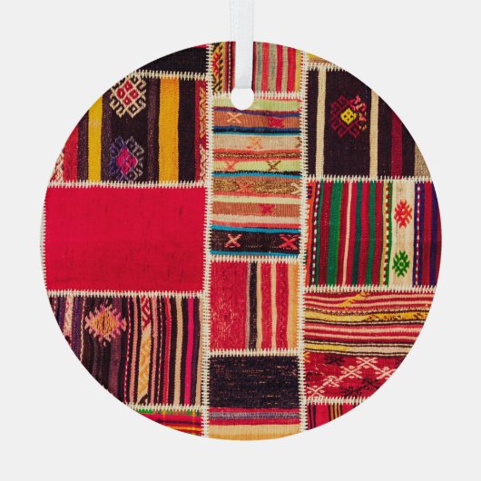 Turkse tapijt Patchwork Handgemaakte Textuur Glas Ornament (Achterkant)