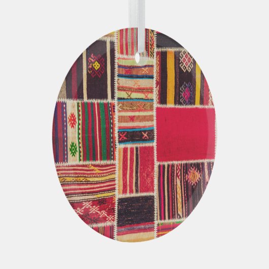 Turkse tapijt Patchwork Handgemaakte Textuur Glas Ornament (Voorkant Rechts)