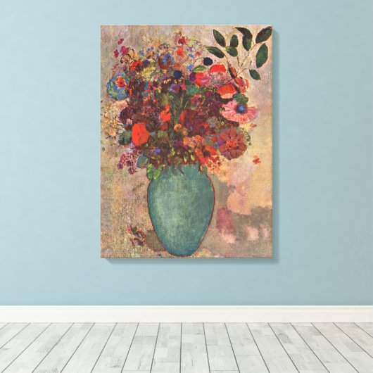 Turkse Vase door Odilon Redon,  bloemen Kunst Canvas Afdruk (Insitu (Houten vloer))