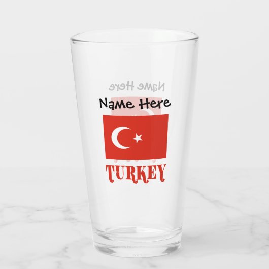 Turkse vlag en Turkije gepersonaliseerd Glas (Achterkant)