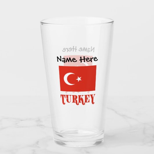 Turkse vlag en Turkije gepersonaliseerd Glas (Voorkant)