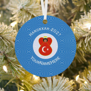 Turkse Vlag Hanukkah Engel Naam Jaar Metalen Ornament