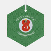 Turkse Vlag Kerst Engel Naam Jaar Hexagoon Glas Ornament (Achterkant)