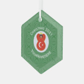 Turkse vlag Kerstmis, naam jaar Hexagon Glas Ornament (Voorkant links)