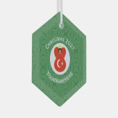 Turkse vlag Kerstmis, naam jaar Hexagon Glas Ornament (Voorkant Rechts)