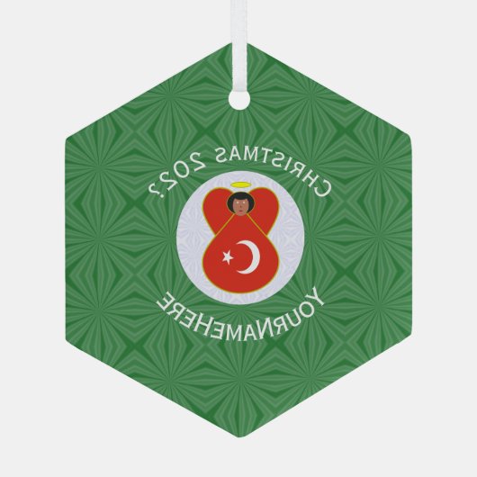 Turkse vlag Kerstmis, naam jaar Hexagon Glas Ornament (Achterkant)