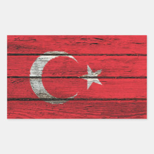 Turkse Vlag met Ruw Houten Korreleffect Rechthoekige Sticker