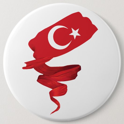 Turkse vlag ronde button 6,0 cm (Voorkant)