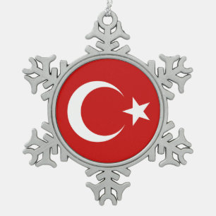 Turkse vlag tin sneeuwvlok ornament