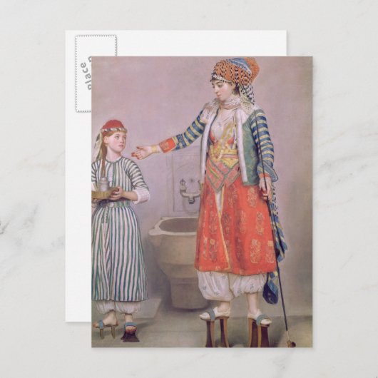 Turkse vrouw met Servant Briefkaart (Voorkant / Achterkant)