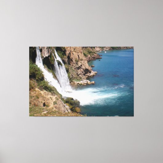 Turkse waterval Duden met Middellandse zee Canvas Afdruk (Voorkant)