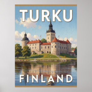 Turku Finland Kasteel Aura Rivier Reisscène Poster