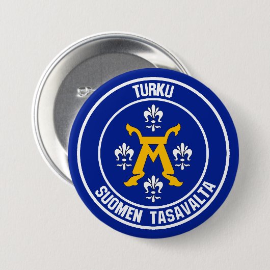 Turku Round Emblem Ronde Button 7,6 Cm (Voorkant /achterkant)